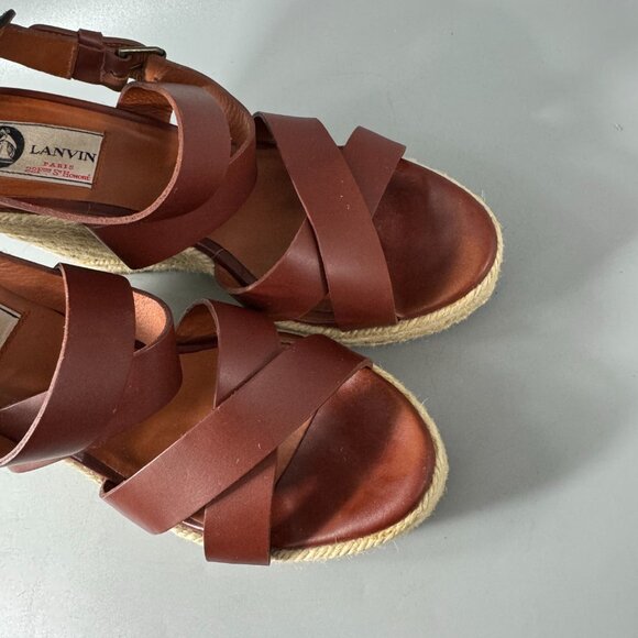 Lanvin Brown Espadrille Wedge Heel Platform Sandals, Size 37 - Picture 13 of 15